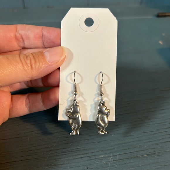 Vintage 1993 Disney Winnie The Pooh Danforth Pewter Dangle Earrings - Picture 1 of 6